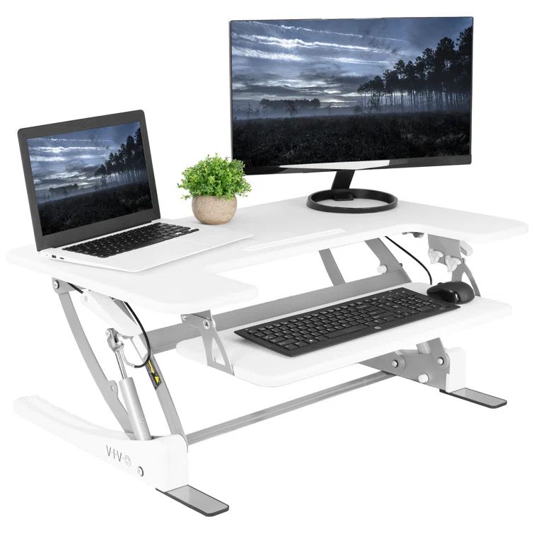 VIVO White 36" Adjustable Height Desk Converter with Keyboard Tray