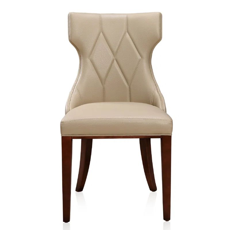 Reine Cream Faux Leather Upholstered Dining Side Chair Set with Walnut Wood Legs