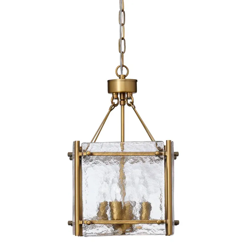Antique Brass 4-Light Chandelier with Textured Glass Shade
