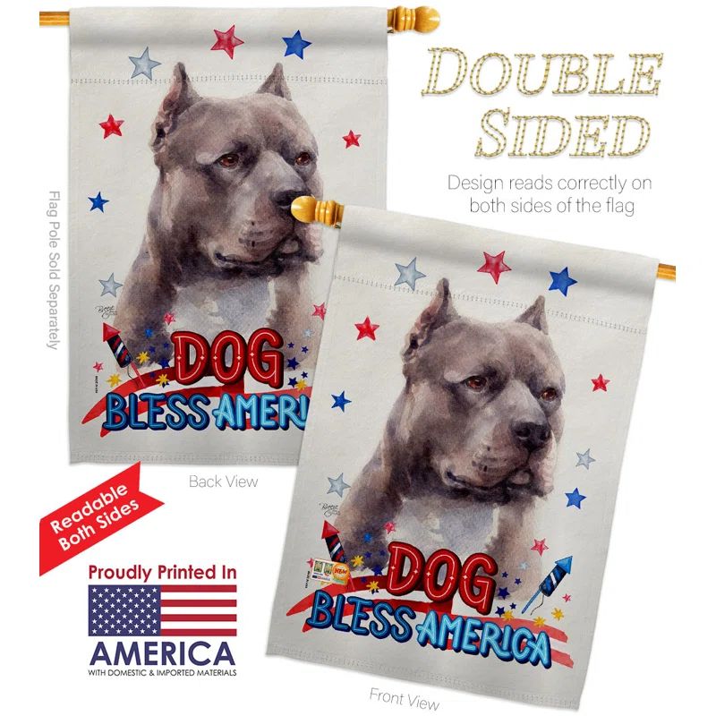 Patriotic Blue Pitbull Dog House Flag, 28 x 40 Inch, Double-Sided