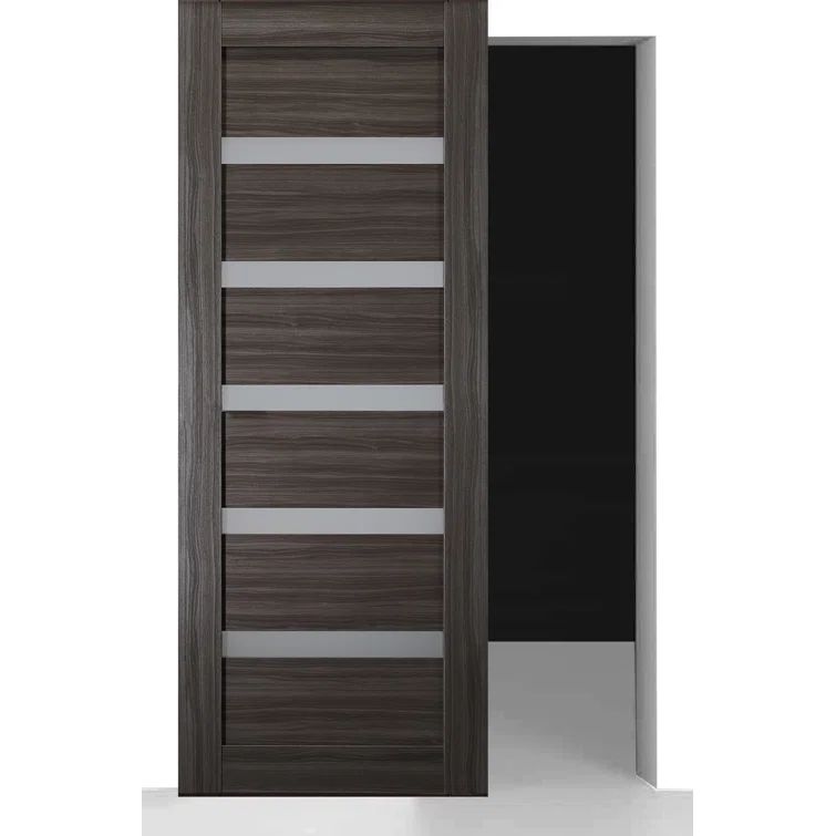 Leora Gray Oak and Frosted Glass Sliding Barn Door Kit