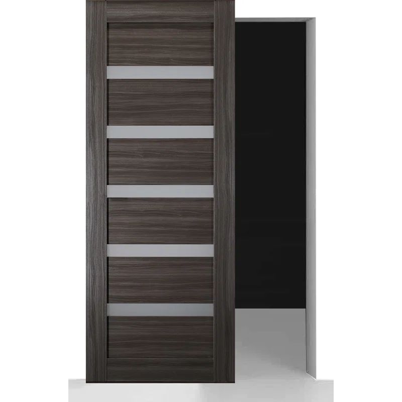Leora Gray Oak and Frosted Glass Sliding Barn Door Kit