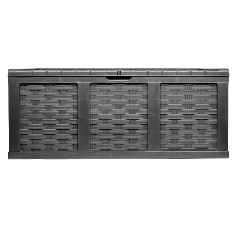Black Wicker Plastic Lockable Deck Box with Wheels