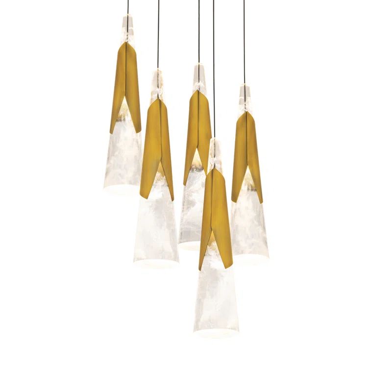 Aged Brass and Acrylic 5-Light LED Cluster Pendant