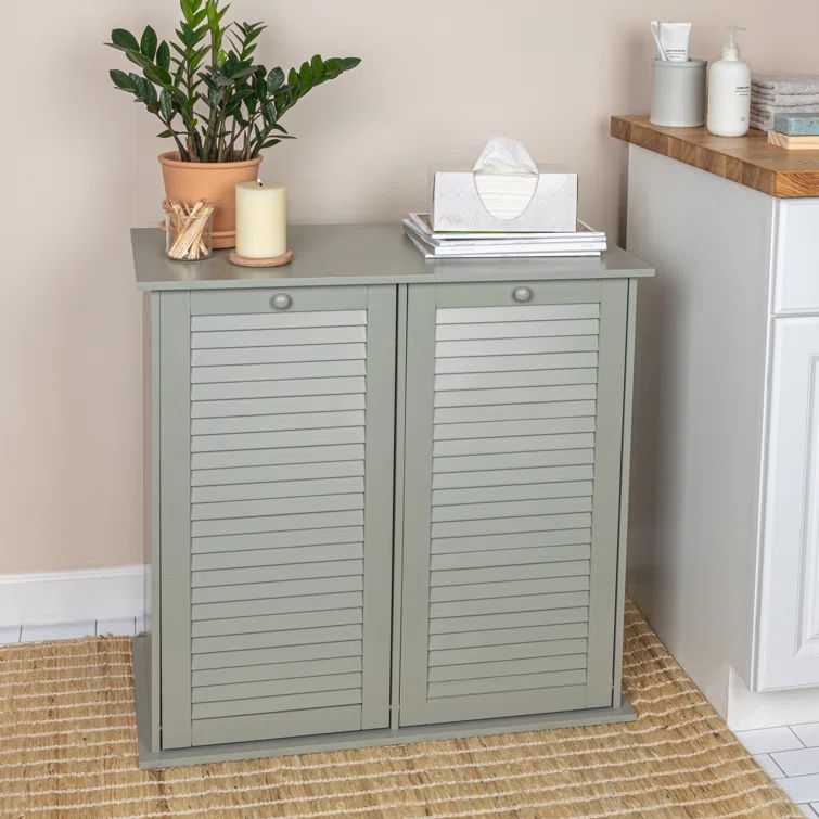Gray Tilt-Out Cabinet Laundry Sorter with Shutter Front