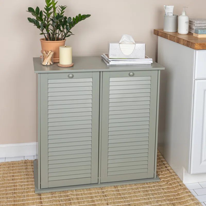Gray Tilt-Out Cabinet Laundry Sorter with Shutter Front
