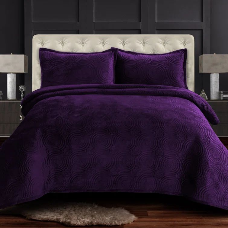 Tribeca Living Twin Purple Velvet Reversible Quilt Set