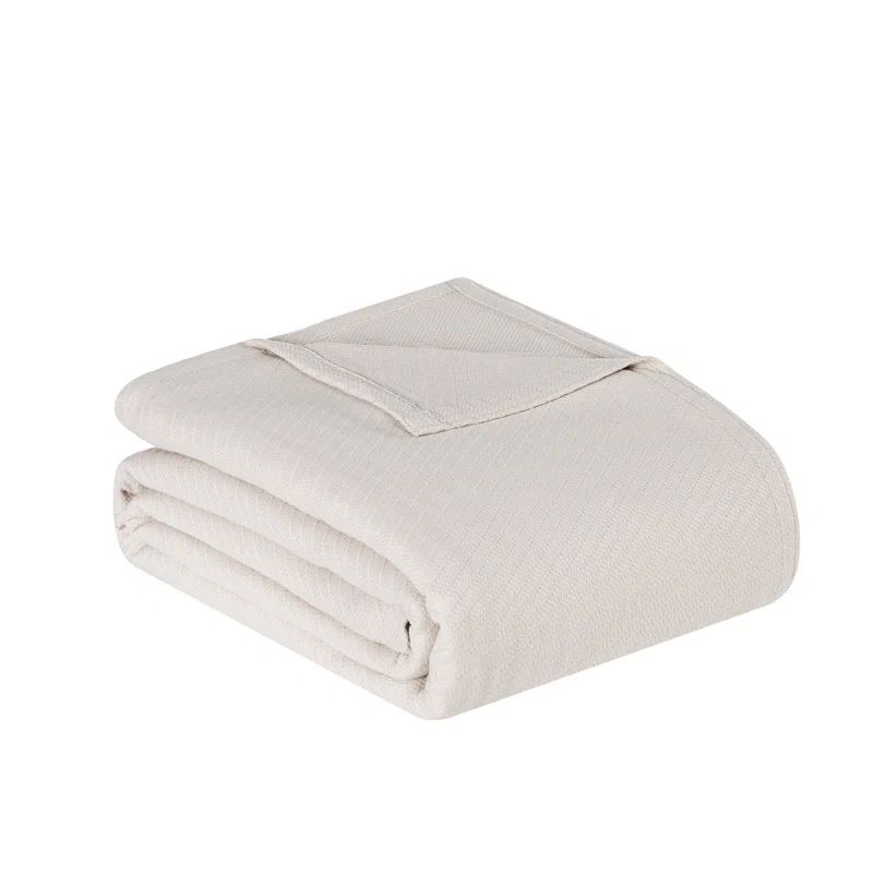 Beige Cotton Woven King Blanket with Machine Washable Fabric