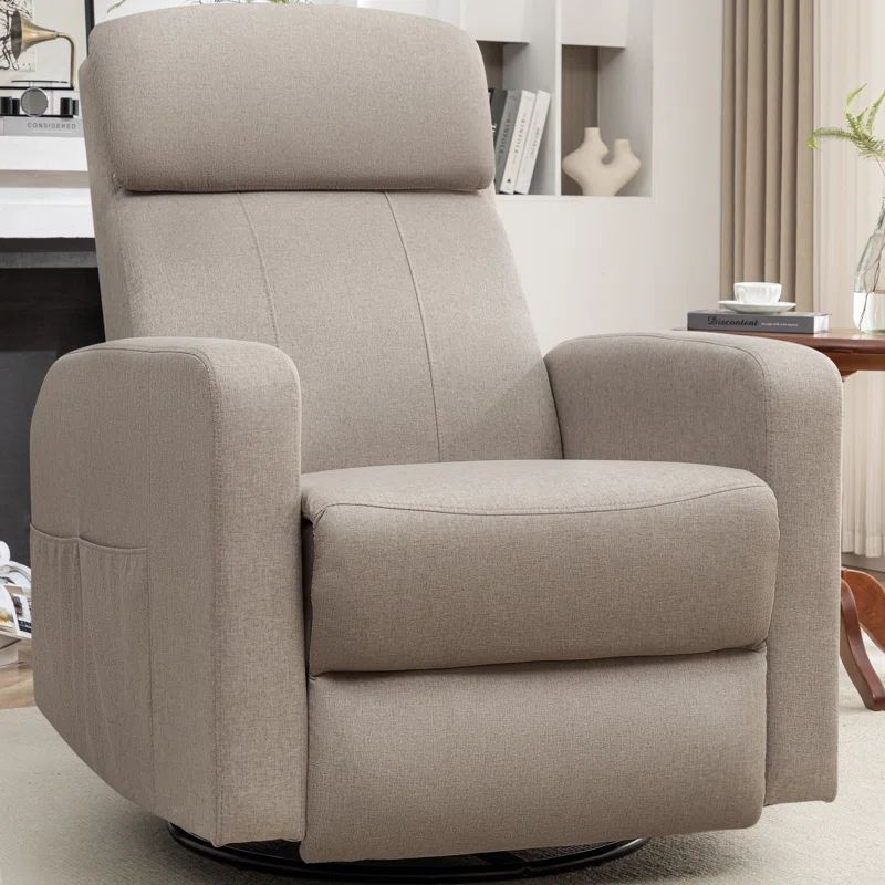Beige Linen Swivel Recliner with Electric Rocking Function
