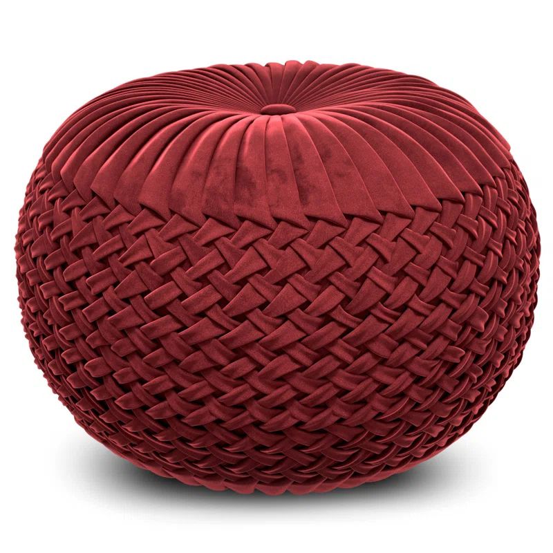 Deep Berry Velvet Round Tufted Pouf