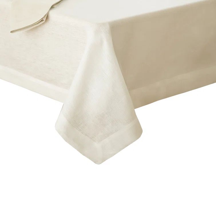Ivory Belgian Flax Linen Rectangle Tablecloth, 70" x 96"