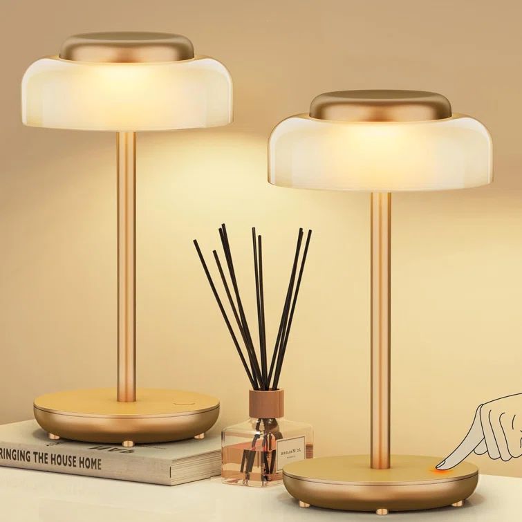 Portable 5000mAh Yellow LED Mushroom Table Lamp, 2 Pack
