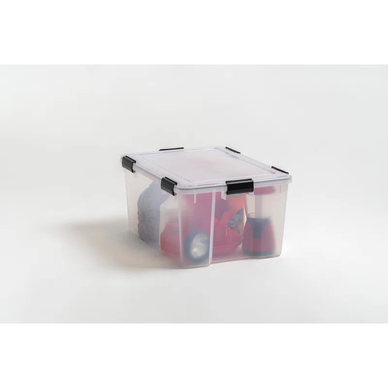 Clear Plastic Stackable Storage Box with Hinged Lid, 11.7 gal