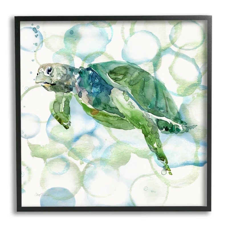 12" x 12" Green and Blue Sea Turtle Canvas Print with Black Frame