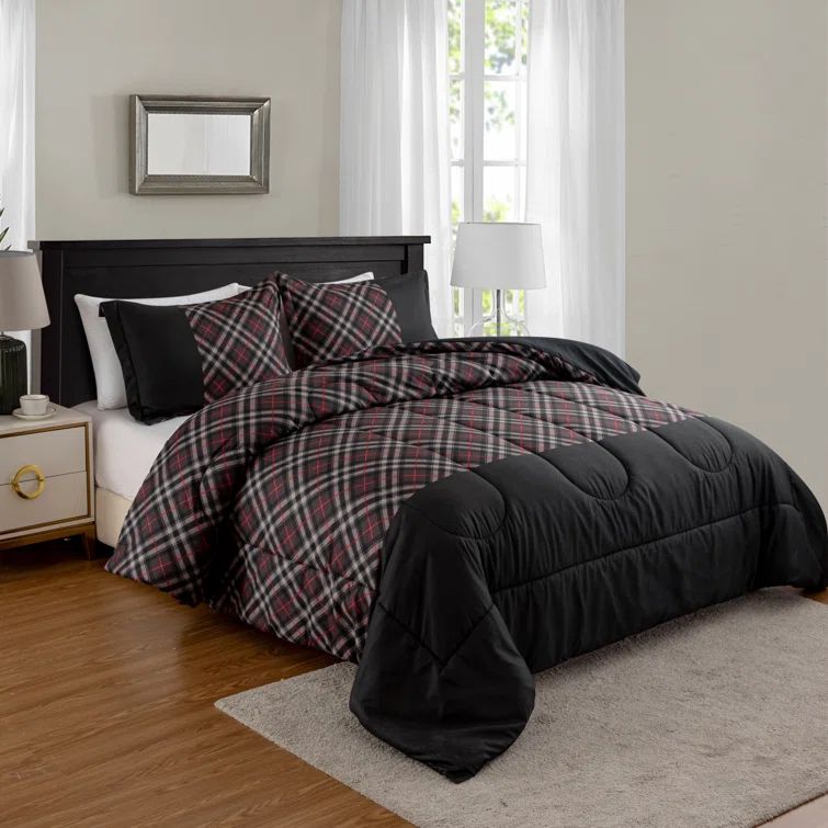 Twin Black and Red Microfiber Down Alternative Comforter Set