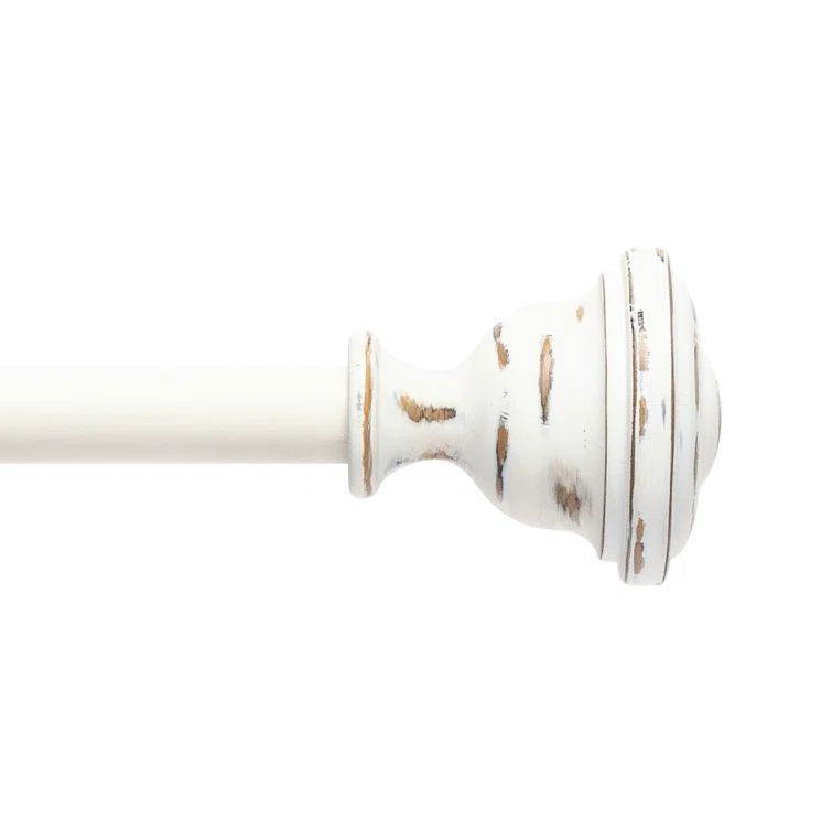 Rustic White Adjustable Metal Curtain Rod with Decorative Finials