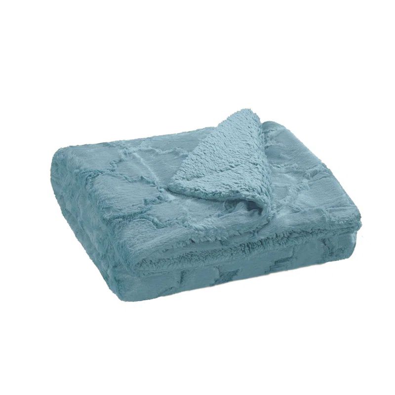 Silver Blue Faux Fur and Sherpa Reversible Throw Blanket 60" x 80"