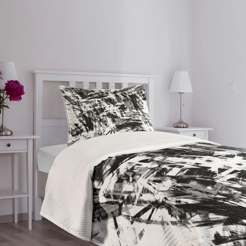Ambesonne Ambesonne Black and White Bedspread Set Grunge Art White Black and Grey