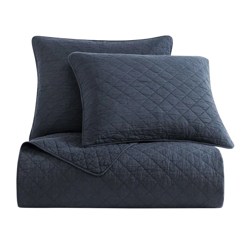 Navy Full Cotton Diamond Quilted Quilt Set