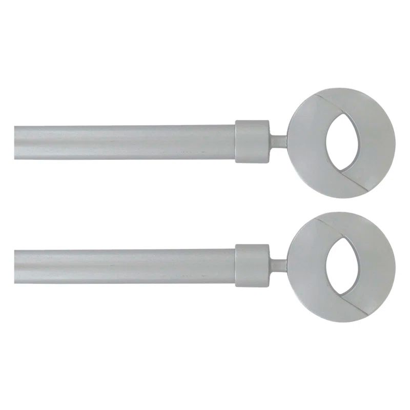 Adjustable Grey Steel Single Curtain Rod Set with Geometric Finials