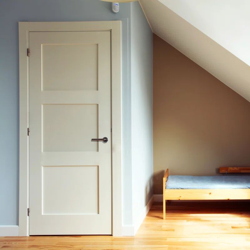 Primed White Solid Core 3-Panel Interior Door with Matte Black Hardware