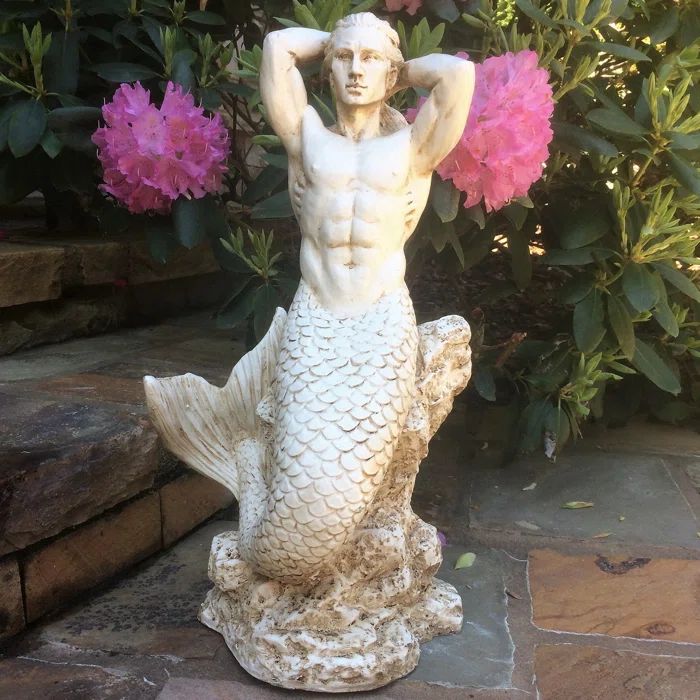 Antique White Sexy Merman Mermaid Statue for Indoor/Outdoor