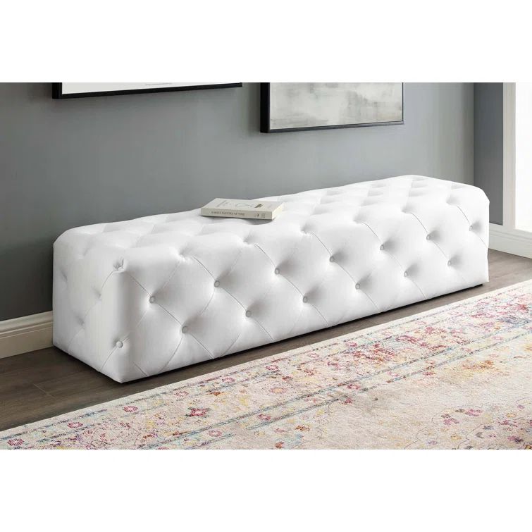 Amour 72" White Faux Leather Tufted Entryway Bench