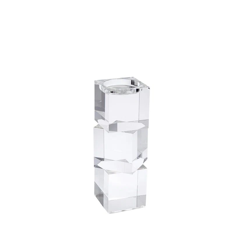 Polished Crystal Cube Pillar Candleholder, 12 inches