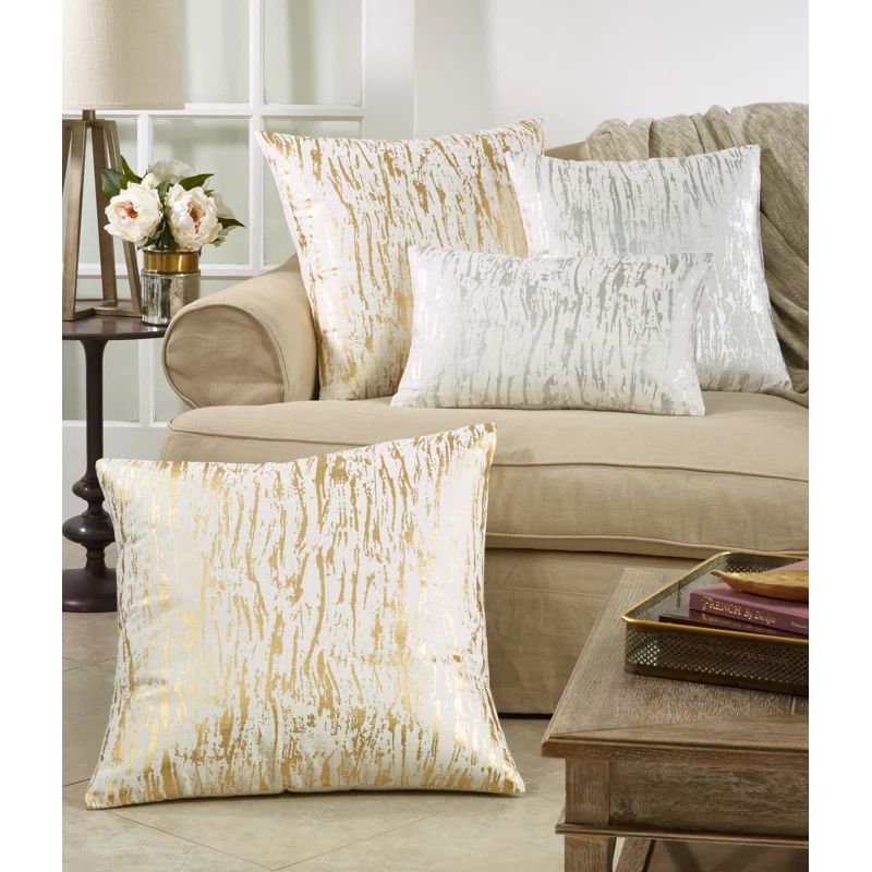 Silver and Gold Distressed Foil Print Cotton Lumbar Pillow