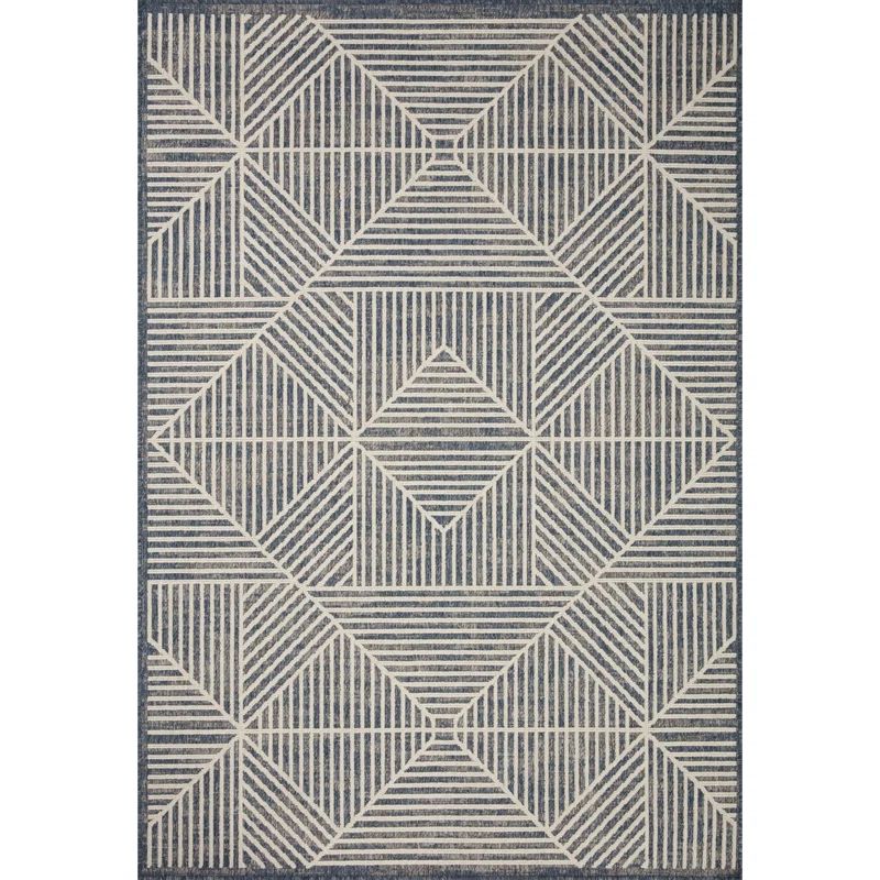 Modern Denim and Ivory Geometric Low-Pile Area Rug