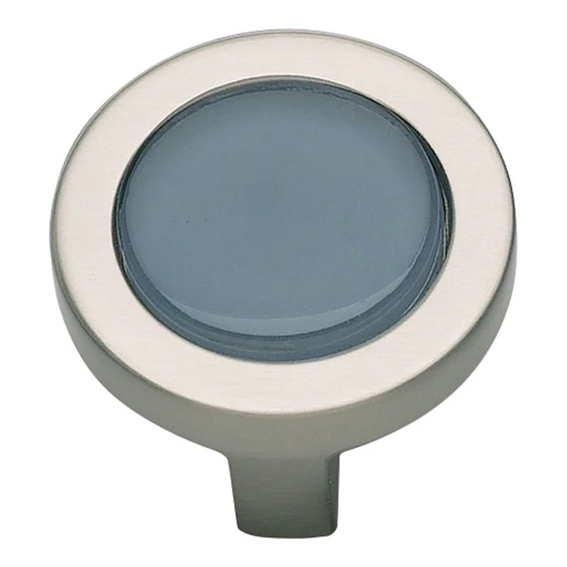 Round Brushed Nickel and Blue Modern Knob with Mounting Hardware