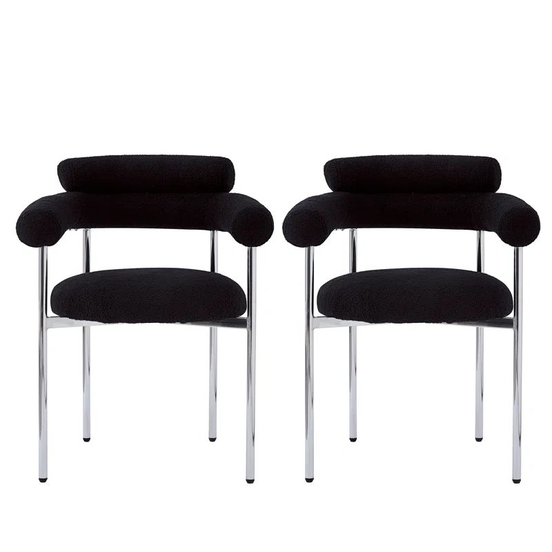 Black Metal Upholstered Armchair Set with Chrome Legs