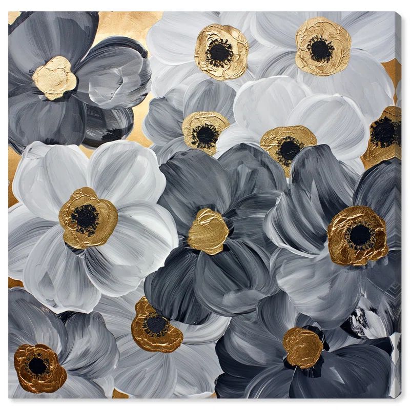 Gold and Gray Floral Wrapped Canvas Wall Art, 16" x 16"