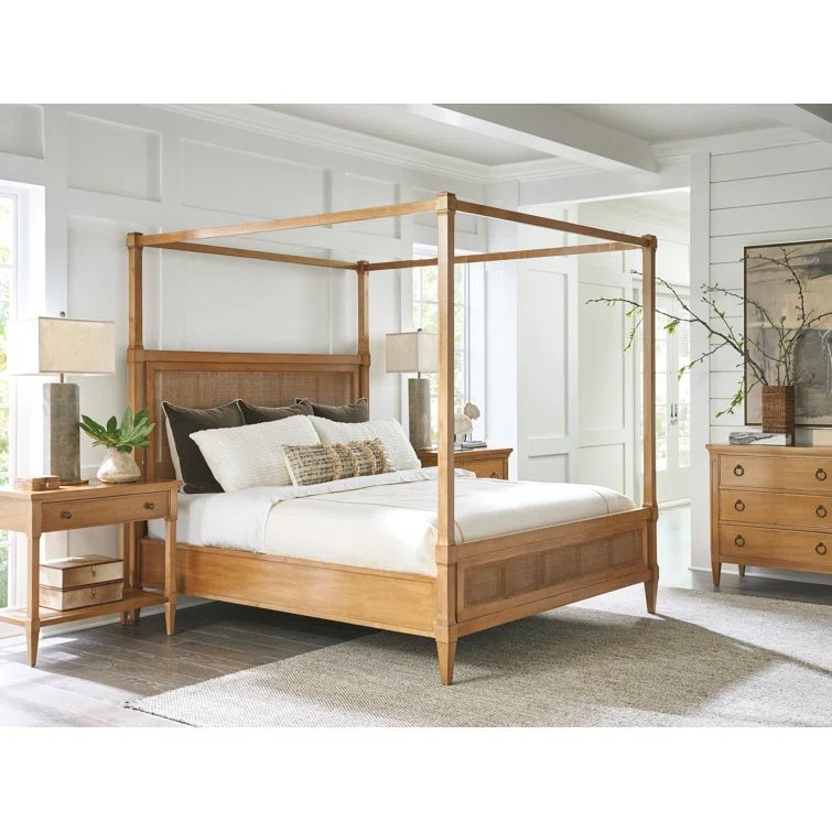 Traditional Brown King Wood Canopy Bed with Headboard