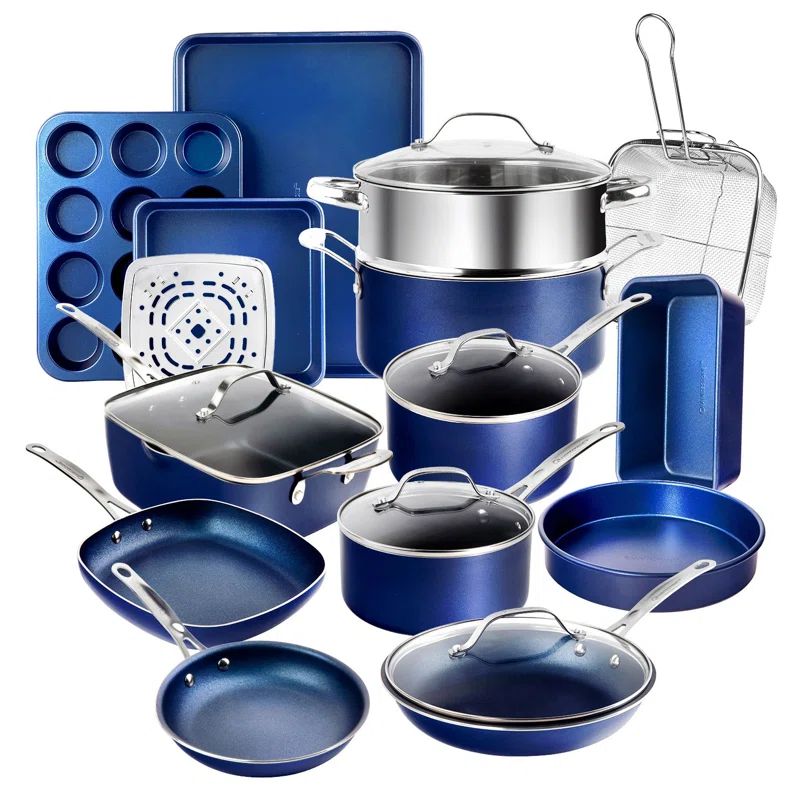 Granitestone Blue 20 Piece Aluminum Nonstick Cookware and Bakeware Set
