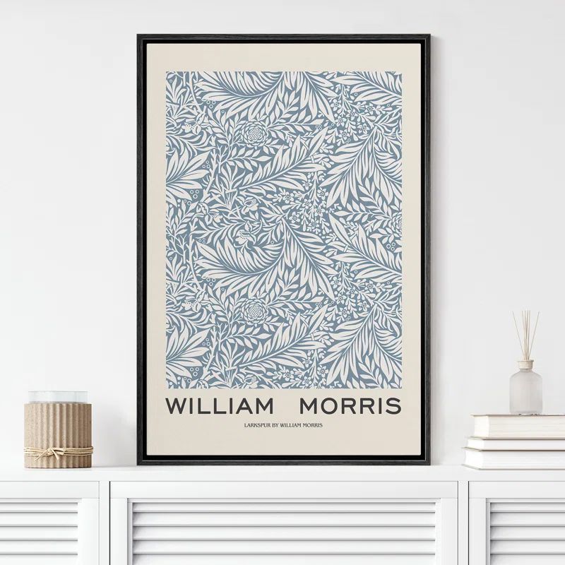 William Morris Blue and White Floral Canvas Art with Black Frame