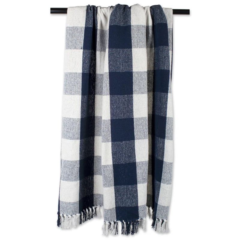 Navy and Off-White Buffalo Check Cotton Throw Blanket