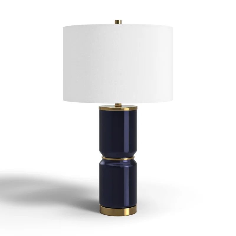 Royal Blue and Antique Gold Ceramic Table Lamp with White Linen Shade