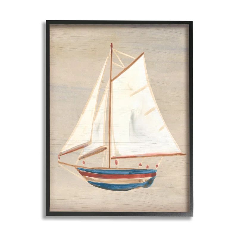 Blue and Red Sailboat Transportation Print on Canvas with Black Frame, 24 x 30