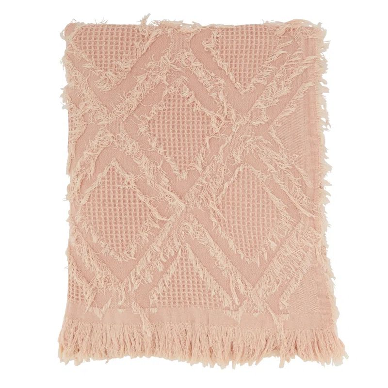 Rose Cotton Fringe Waffle Weave Throw Blanket