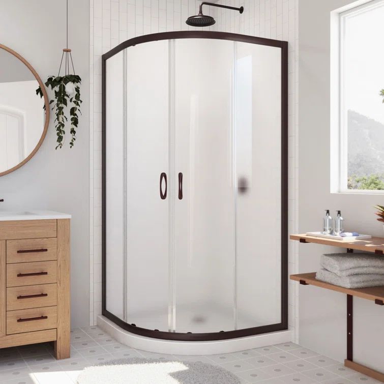 Prime 33" Oil Rubbed Bronze Semi-Frameless Frosted Glass Shower Enclosure