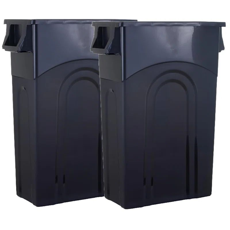 Black Rectangular Plastic 23-Gallon Waste Container Set