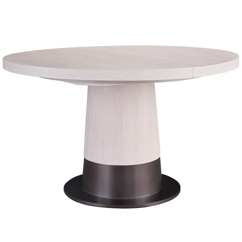 White Oak and Satin Pewter Round Extendable Dining Table