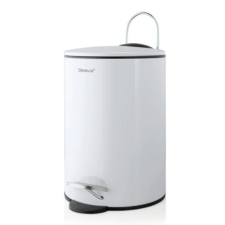Blomus White Round Pedal Bin with Powder-Coated Steel Finish