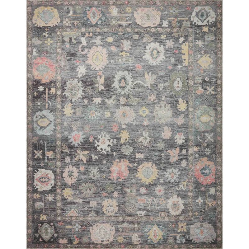 Charcoal and Multicolor Rectangular Oriental Synthetic Rug, 3'-6" x 5'-6"