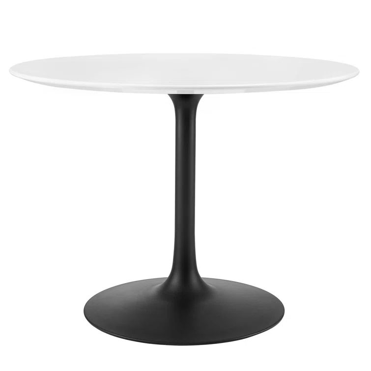 Mid-century Modern White Round Marble Dining Table with Black Pedestal Base