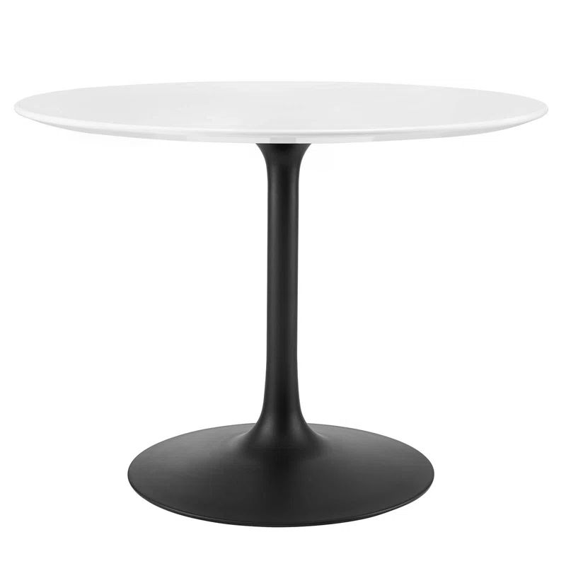Mid-century Modern White Round Marble Dining Table with Black Pedestal Base