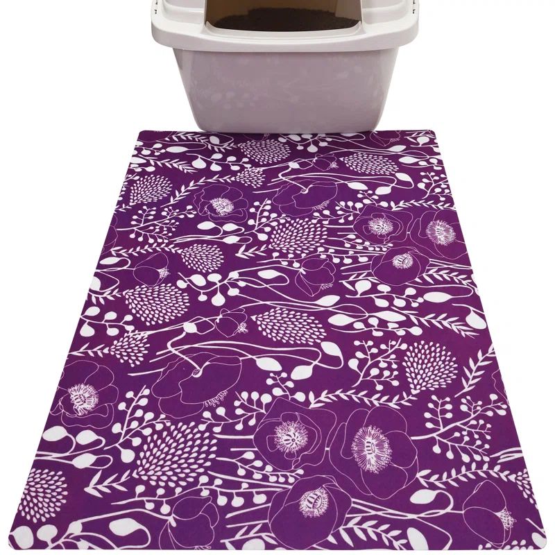Medium Purple Floral Waterproof Cat Litter Mat