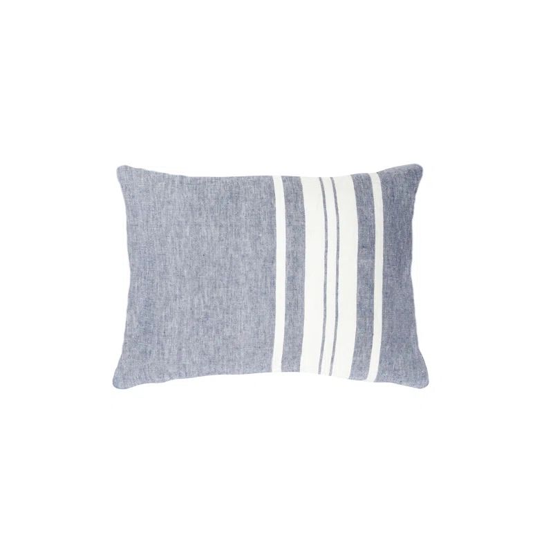 Chambray Blue and White Linen Lumbar Pillow