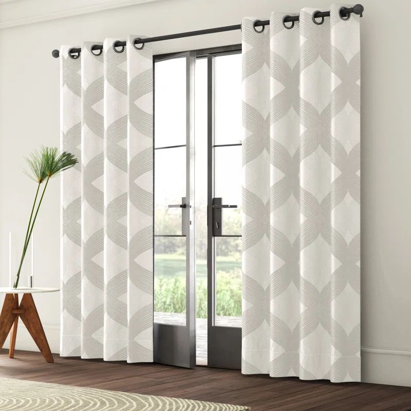 Ivory Polyester Blackout Grommet Panel Curtains, Puddle Length